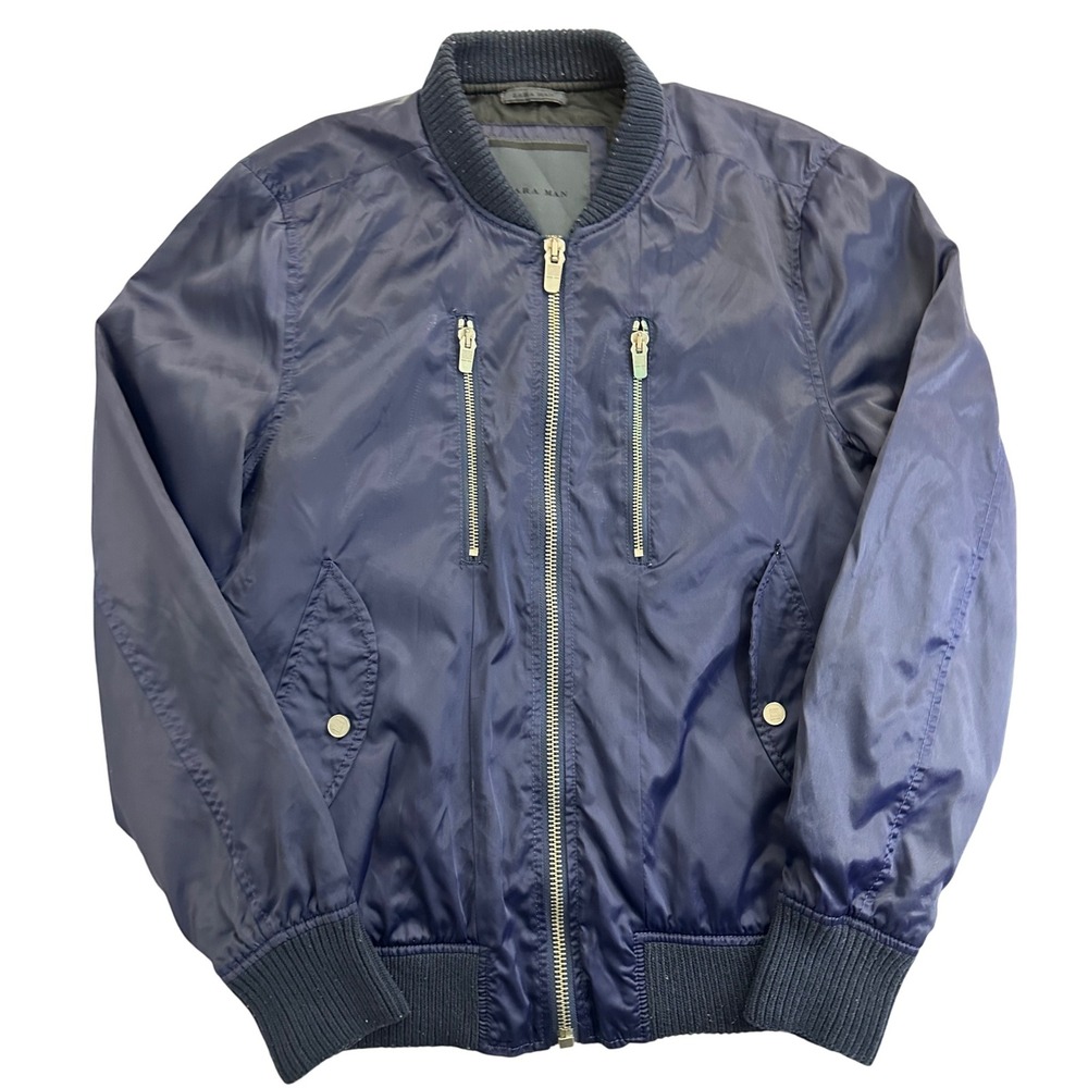 Zara Man Bomber Jacket Men's‎ Small S Blue Full Zip Lightweight Casual Coat